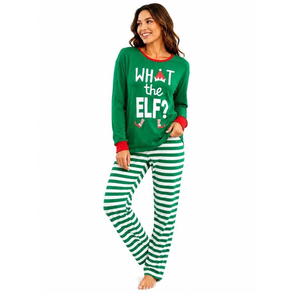 Family Feeling What The Elf Christmas Lounge Pajama Set Green Medium Cotton